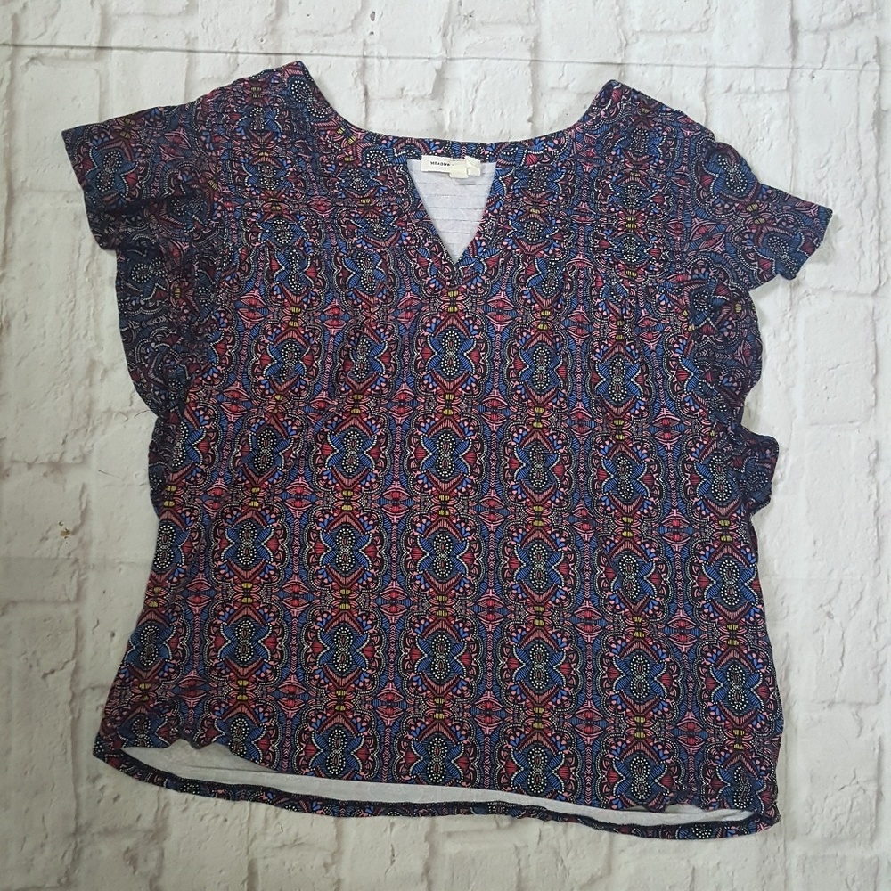 Anthropologie Meadow Rue Geometric Ruffle Top